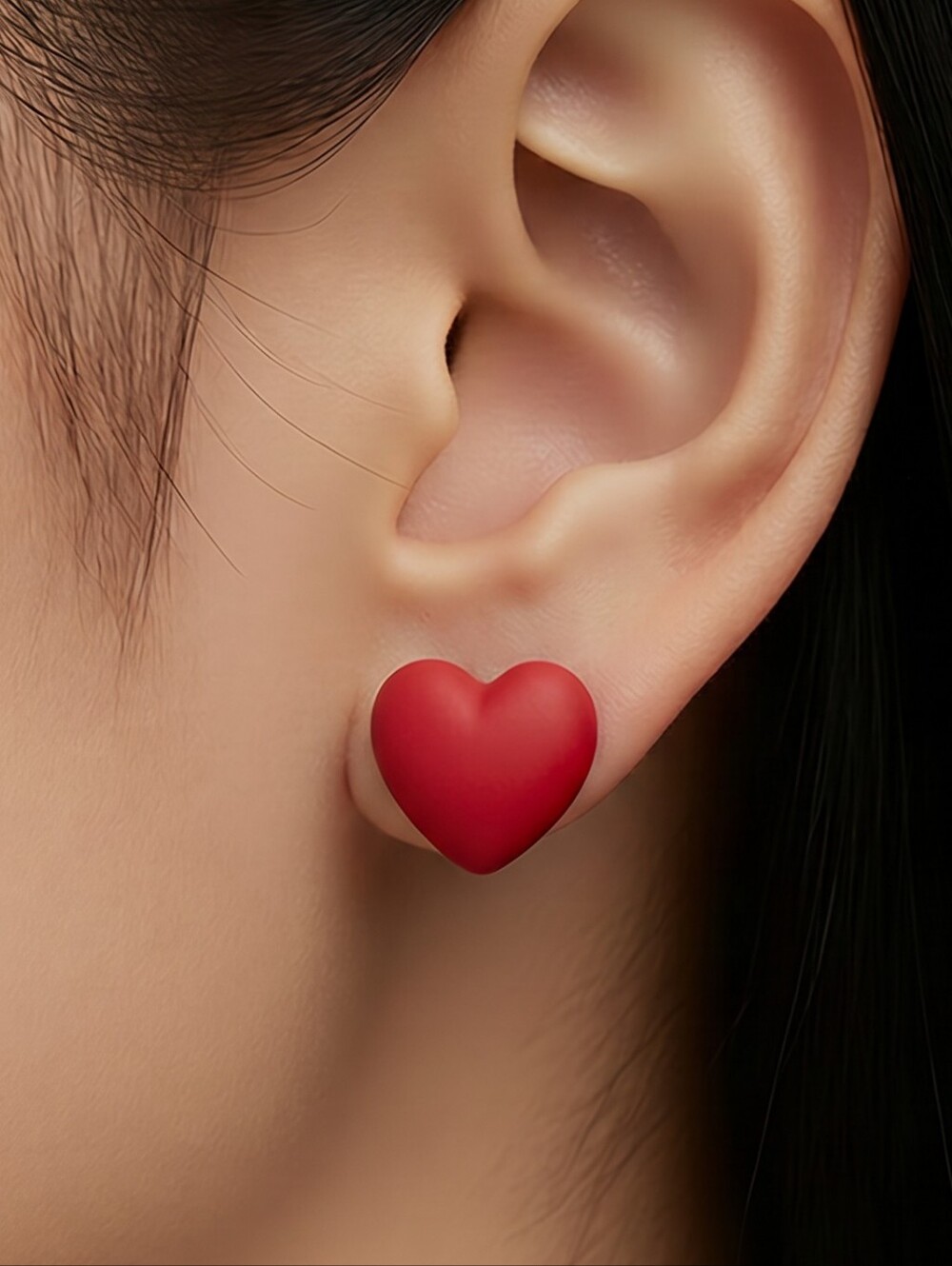 Puffy Red Heart Shaped Stud Earrings Love Pierced Ear Jewelry Resin Feminine